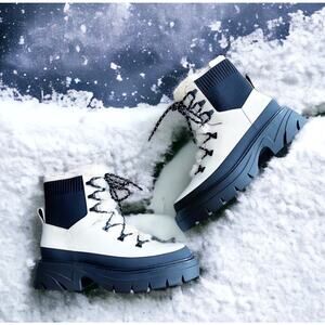 New! Marc Fisher Izuma Lugsole Boots in White/Black - Size 7.5 (MSRP $259)